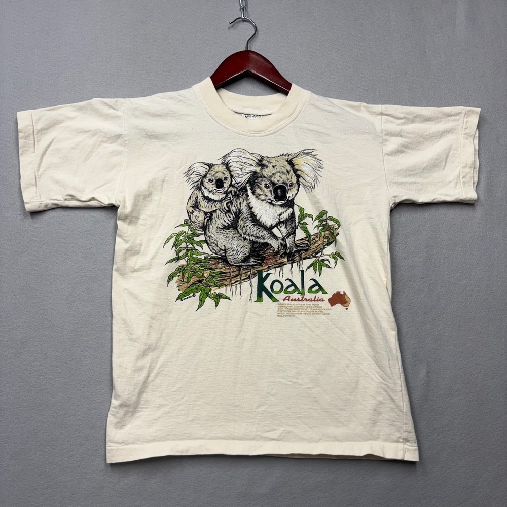 Gooses T-Shirts Graphic Tee Mens Medium Cream Koala Australia Vintage 90s Print